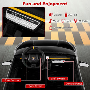 Car dashboard with control panel and labeled components on a road background