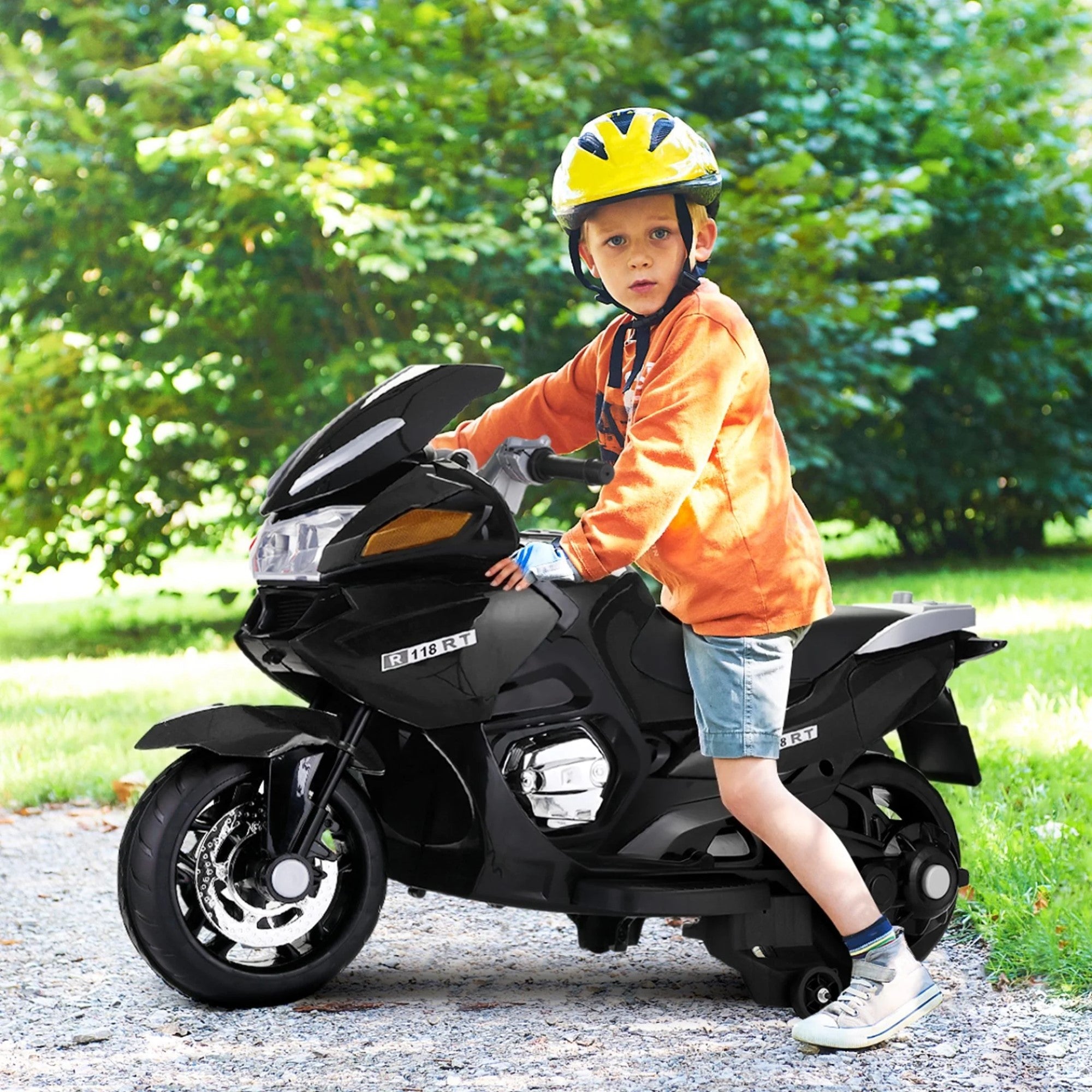 Tobbi 12V Toy Electric Motorcycle, Battery Powered Kids Ride On Bike with Training Wheels - Kids Electric Motorcycle, Children's Toy Bike Black