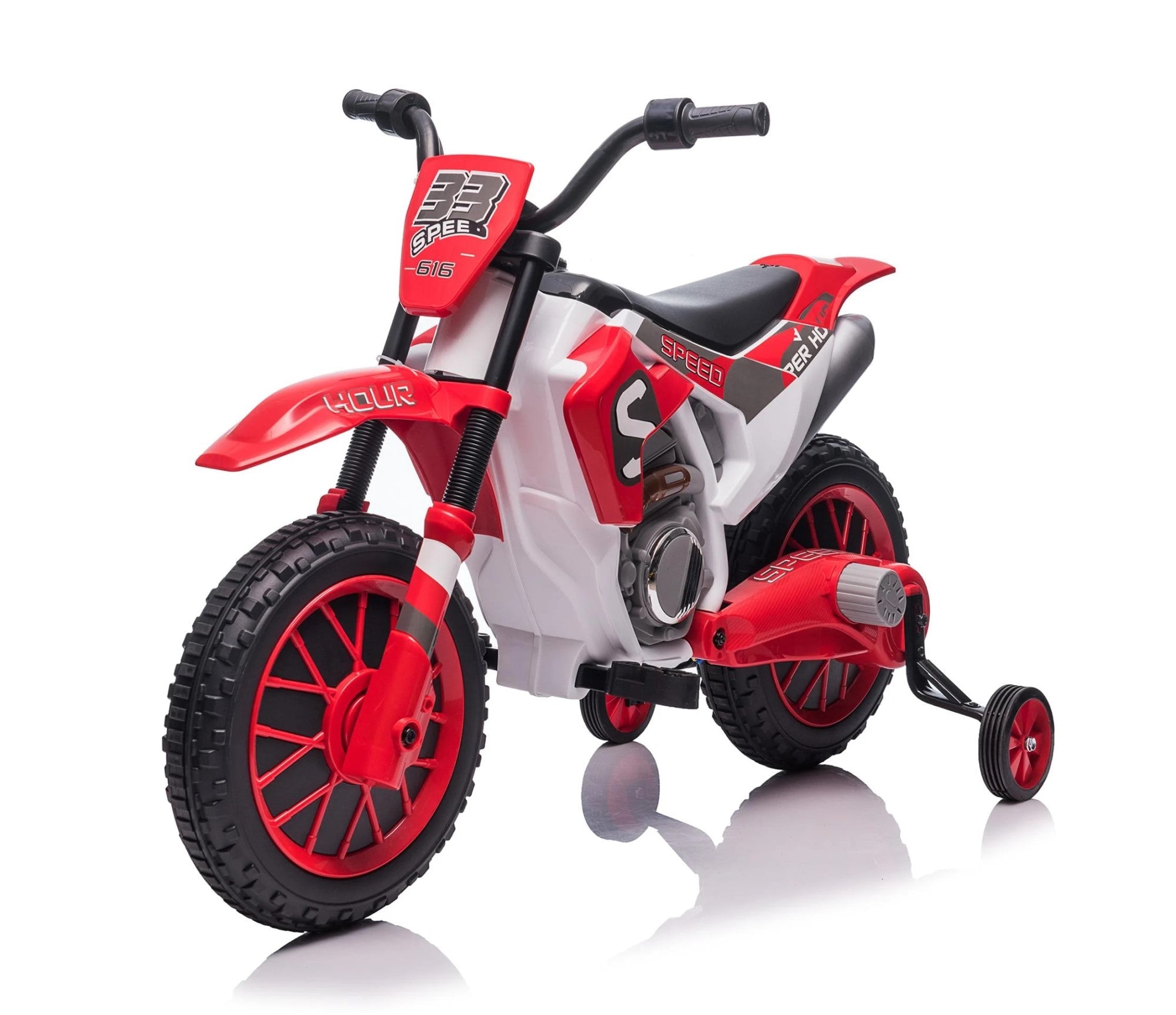 12V Kids Motorcycle Dirt Bike Electric Battery-Powered Ride-On Toy Off-road Street Bike with Charging Battery, Training Wheels Red