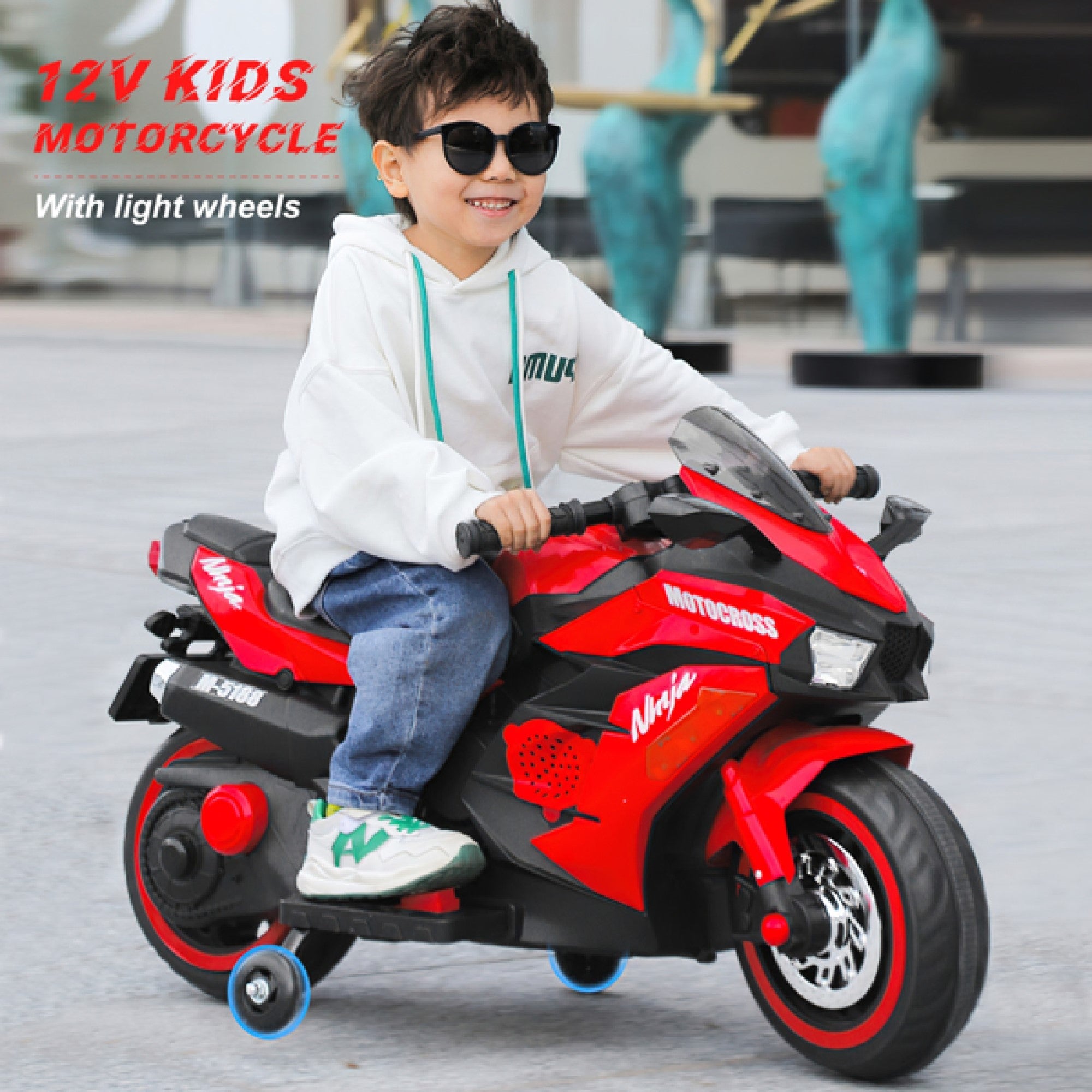 Rechargeable 12V Battery-Powered Kids Electric Motorbike 2 training power wheels Children's Toy Ride-on Motorcycles Red