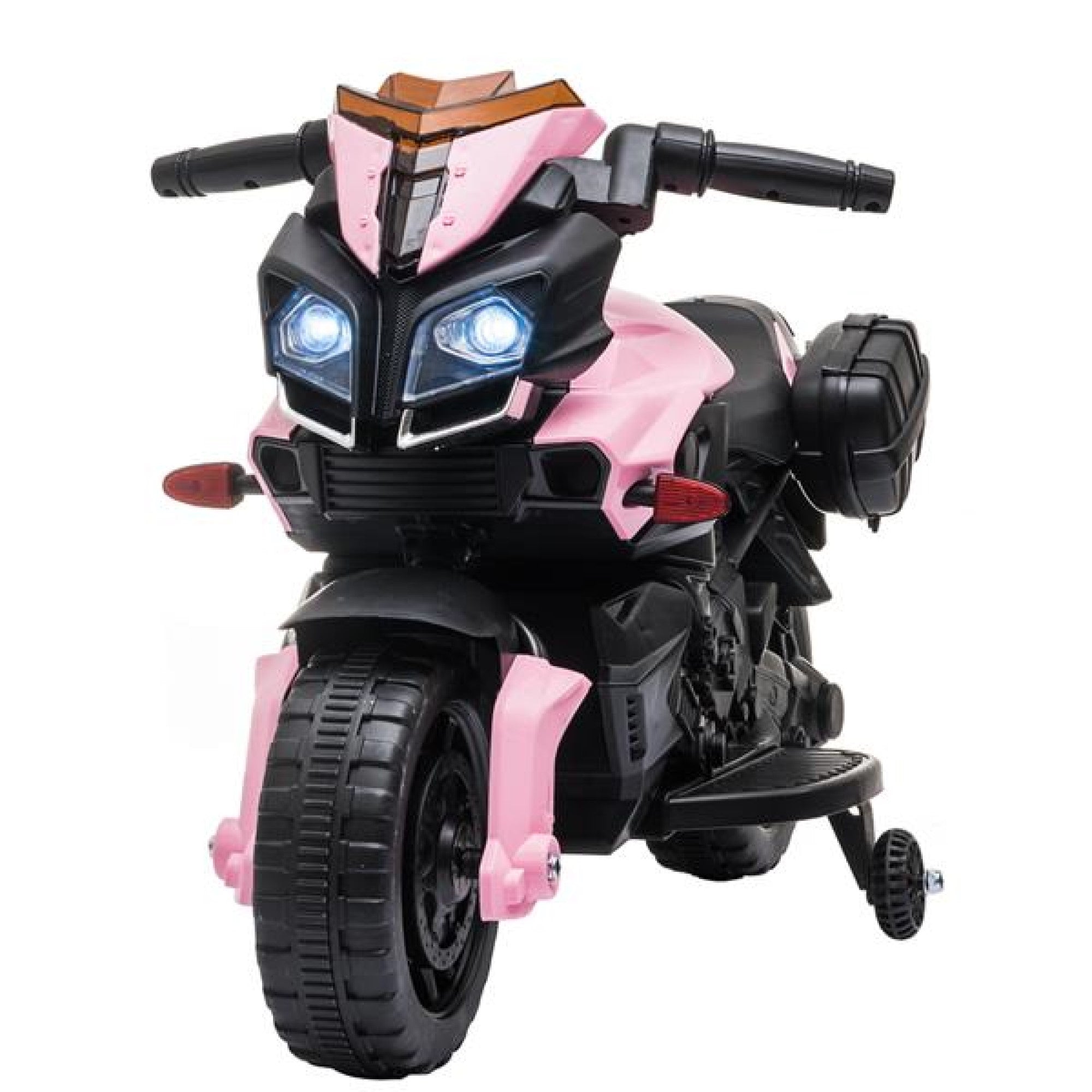 Kids Electric Motorcycle Ride-On Toy 6V Battery Powered Pink Bike with Playback Music, LED Headlight and 2 Training Wheels