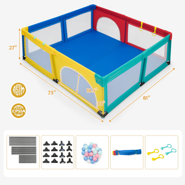 Large Baby Playpen with 50 Ocean Balls – Safe Infant Play Center Yard