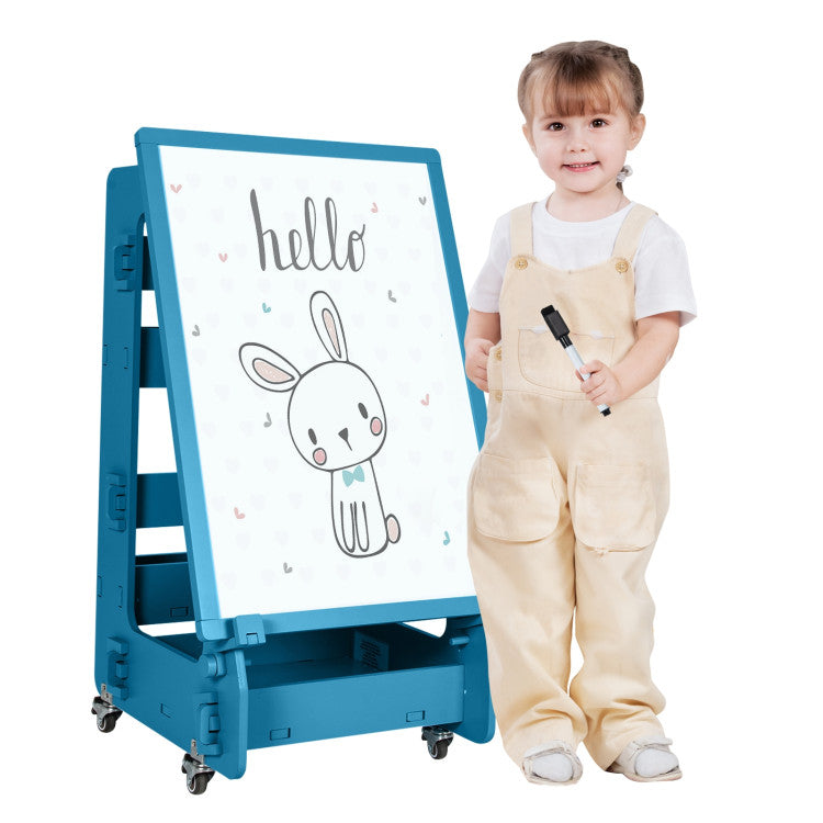 Multifunctional Kids' Art Easel with Adjustable Height, Chalkboard, and Whiteboard