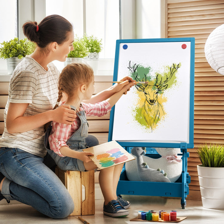 Multifunctional Kids' Art Easel with Adjustable Height, Chalkboard, and Whiteboard