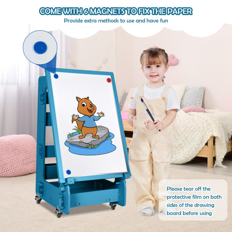 Multifunctional Kids' Art Easel with Adjustable Height, Chalkboard, and Whiteboard