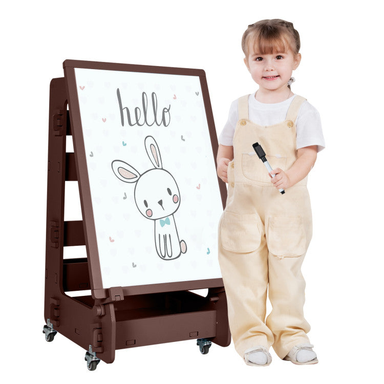 Multifunctional Kids' Art Easel with Adjustable Height, Chalkboard, and Whiteboard