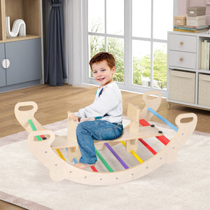 4-in-1 Wooden Climbing Toy Set with Rocker, Slide, and Crawling Tunnel for Kids