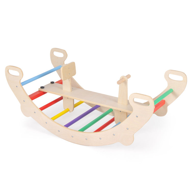 4-in-1 Wooden Climbing Toy Set with Rocker, Slide, and Crawling Tunnel for Kids