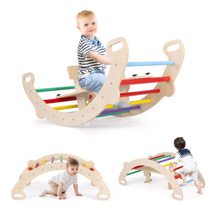 4-in-1 Wooden Climbing Toy Set with Rocker, Slide, and Crawling Tunnel for Kids