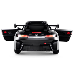 Mercedes-Benz AMG F1 car with open doors on a white background