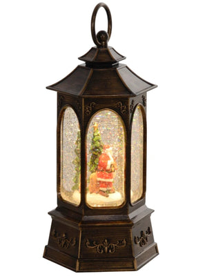 Musical Christmas Snow Globe Lantern - Battery Operated Lighted Glitter Globe, Bronze