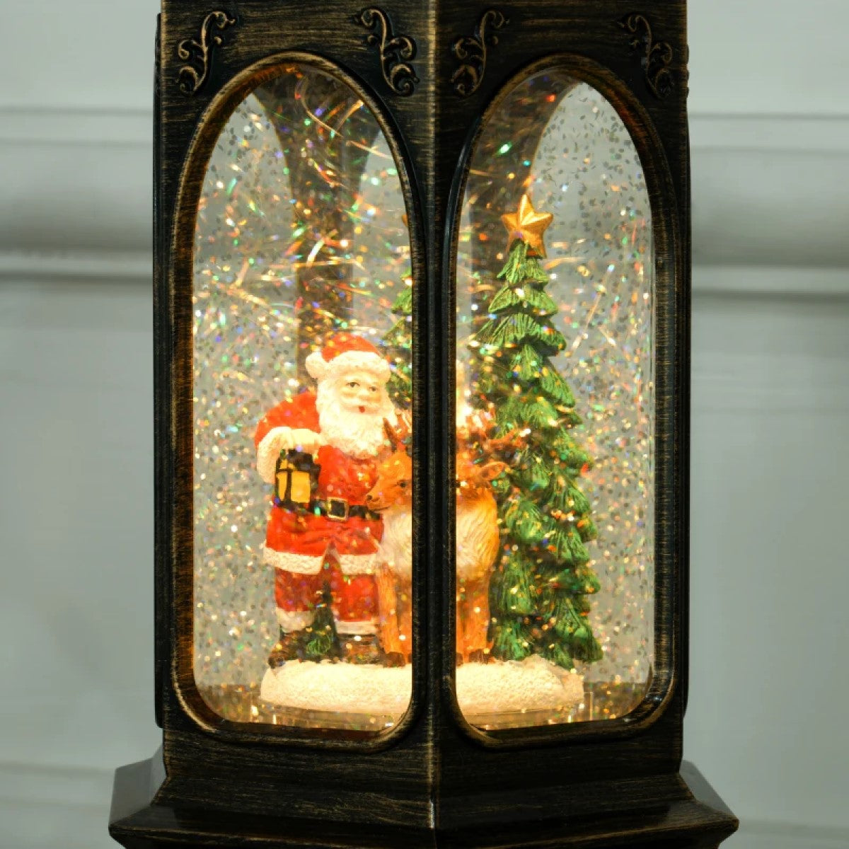 Musical Christmas Snow Globe Lantern - Battery Operated Lighted Glitter Globe, Bronze