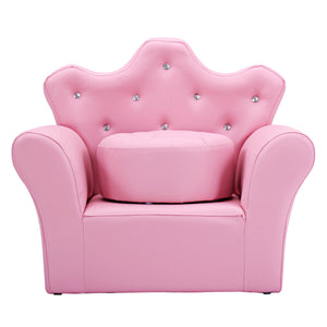 Pink children's chair with decorative buttons on a white background