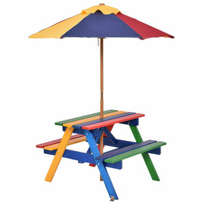 Outdoor 4-Seat Kids Picnic Table Set with Removable Umbrella for Kids and Family