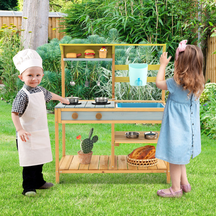 Outdoor Kids Mud Kitchen with Faucet and Water Box – Fun Playset for Backyard