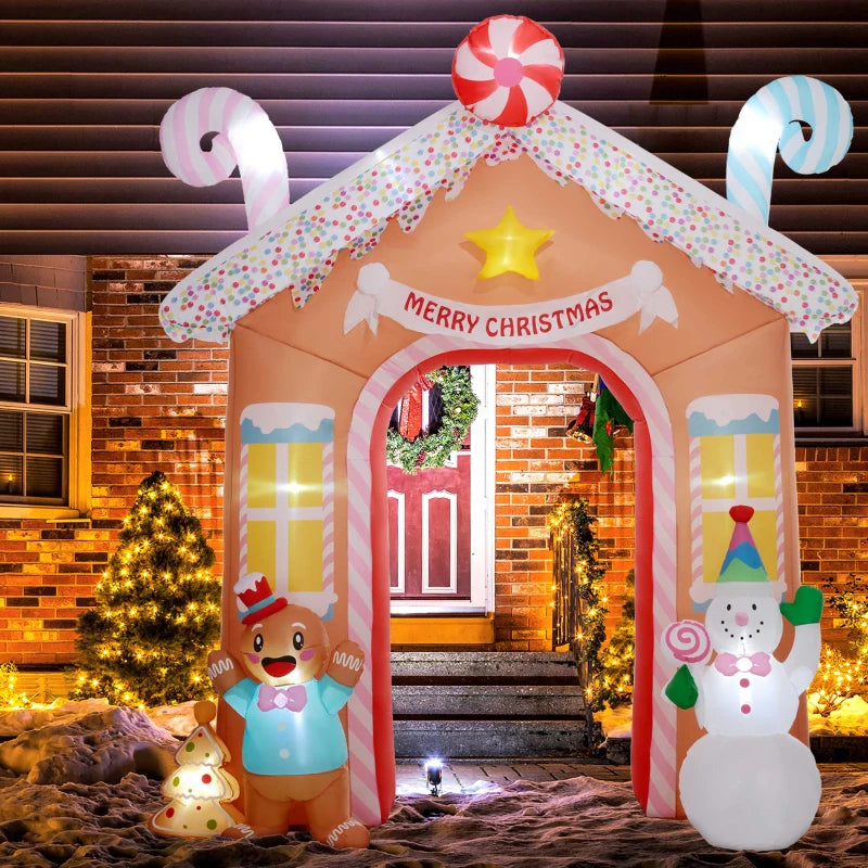 Outsunny 10FT Inflatable Candy House Archway | Christmas Blow-Up w/ LED Lights for Yard