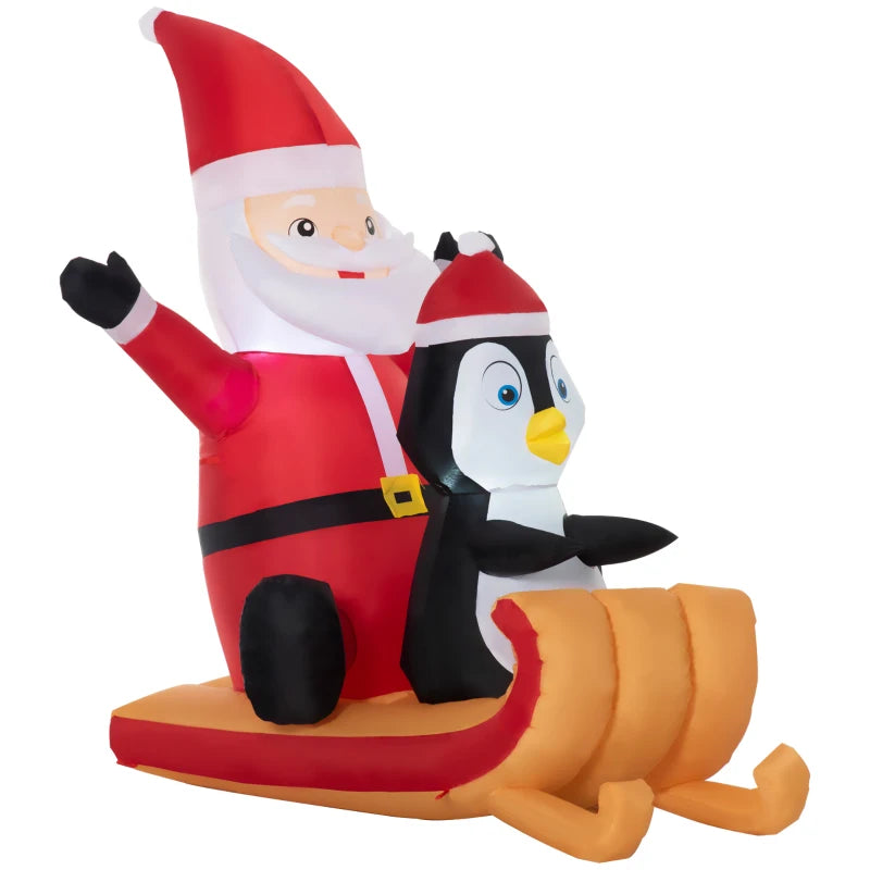 Outsunny 5ft Christmas Inflatables Santa & Penguin Sleigh | LED Yard Decor for Outdoors