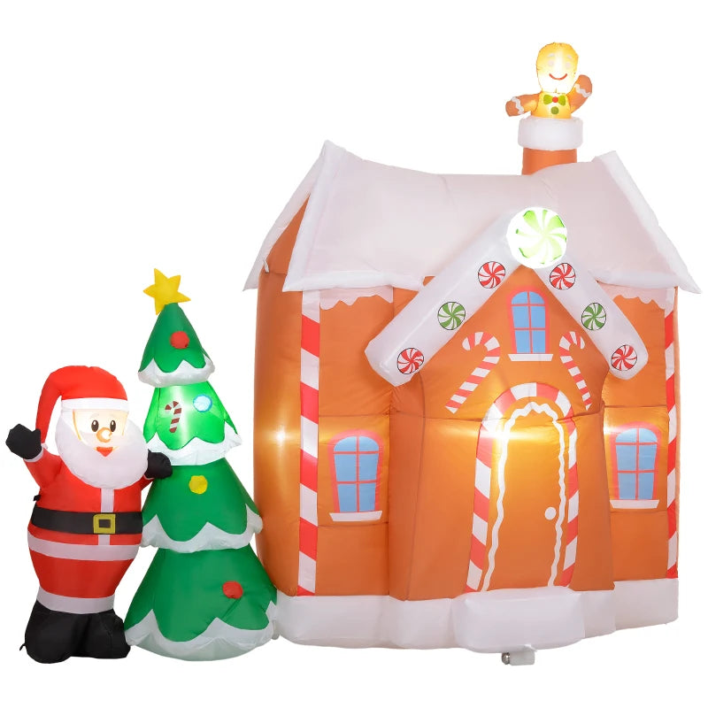 Outsunny 7FT Gingerbread House Inflatable | LED Christmas Blow-Up Decoration for Yard