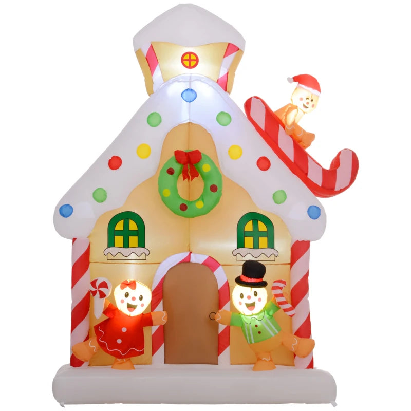 Outsunny 7FT Inflatable Gingerbread House | LED Christmas Blow-Up Decoration for Yard