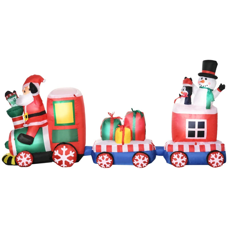 Outsunny 8FT Christmas Inflatable Train w/ Santa, Snowman, Penguin & Gifts | LED Yard Decor