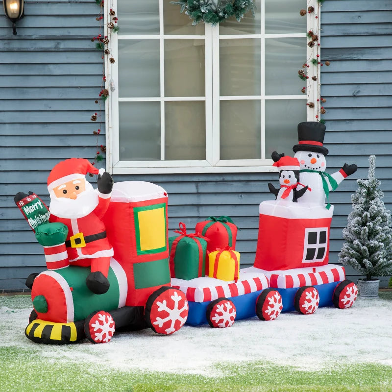 Outsunny 8FT Christmas Inflatable Train w/ Santa, Snowman, Penguin & Gifts | LED Yard Decor