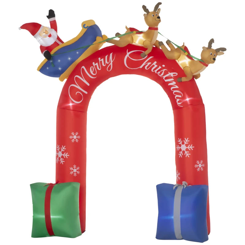 Outsunny 9FT Christmas Inflatable Arch with Santa Sled | LED Yard Decor for Garden