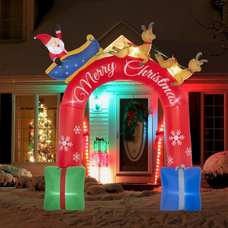 Outsunny 9FT Christmas Inflatable Arch with Santa Sled | LED Yard Decor for Garden