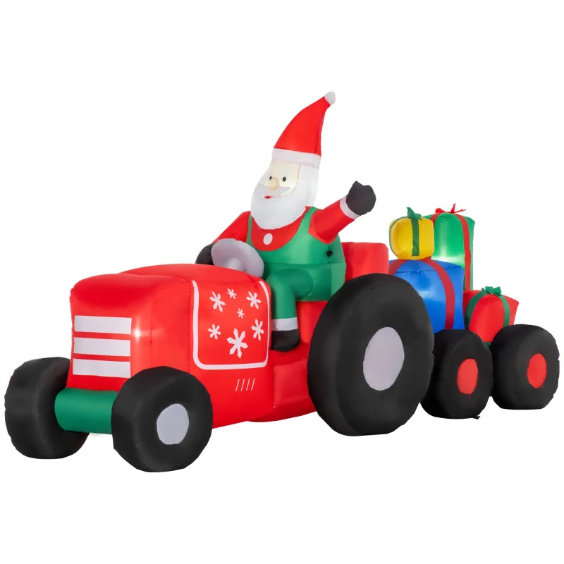 Outsunny 9FT Christmas Inflatable Santa Driving Trailer with Gift Boxes | LED Yard Decor