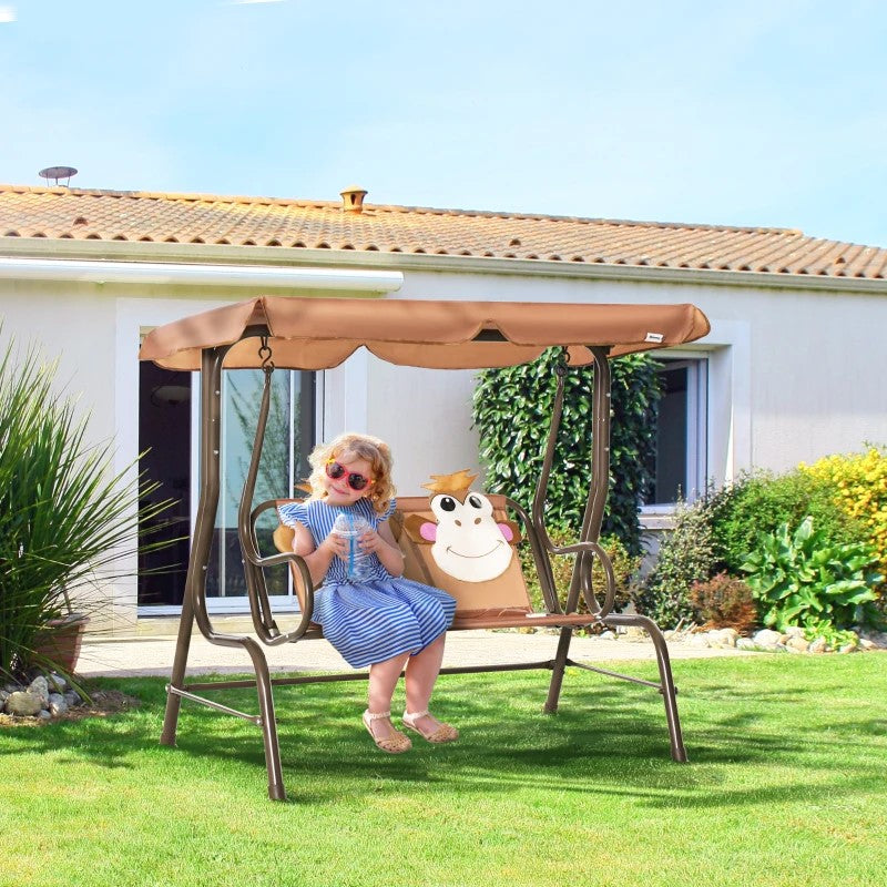 Outsunny Kids Porch Swing with Adjustable Canopy & Seatbelts, Ages 3-6, Ladybug Design