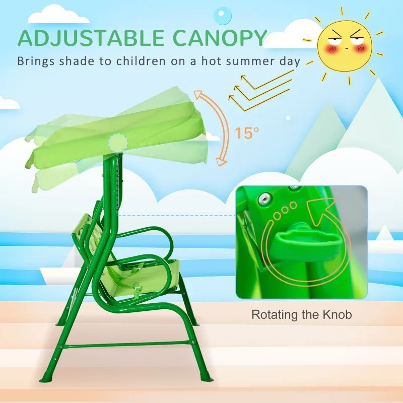 Outsunny Kids Porch Swing with Adjustable Canopy & Seatbelts, Ages 3-6, Ladybug Design