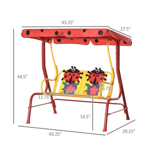 Outsunny Kids Porch Swing with Adjustable Canopy & Seatbelts, Ages 3-6, Ladybug Design