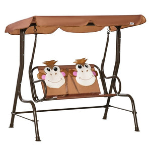 Outsunny Kids Porch Swing with Adjustable Canopy & Seatbelts, Ages 3-6, Ladybug Design