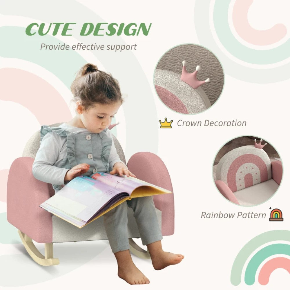 Pink Princess Crown Kids Rocking Chair – Toddler Armchair for Bedroom and Playroom