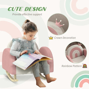 Pink Princess Crown Kids Rocking Chair – Toddler Armchair for Bedroom and Playroom