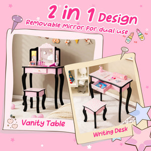 Kids Vanity Set with Tri-Folding Mirror & Stylish Leopard Print - Perfect for Play