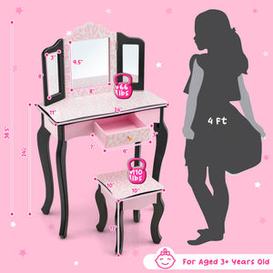 Kids Vanity Set with Tri-Folding Mirror & Stylish Leopard Print - Perfect for Play