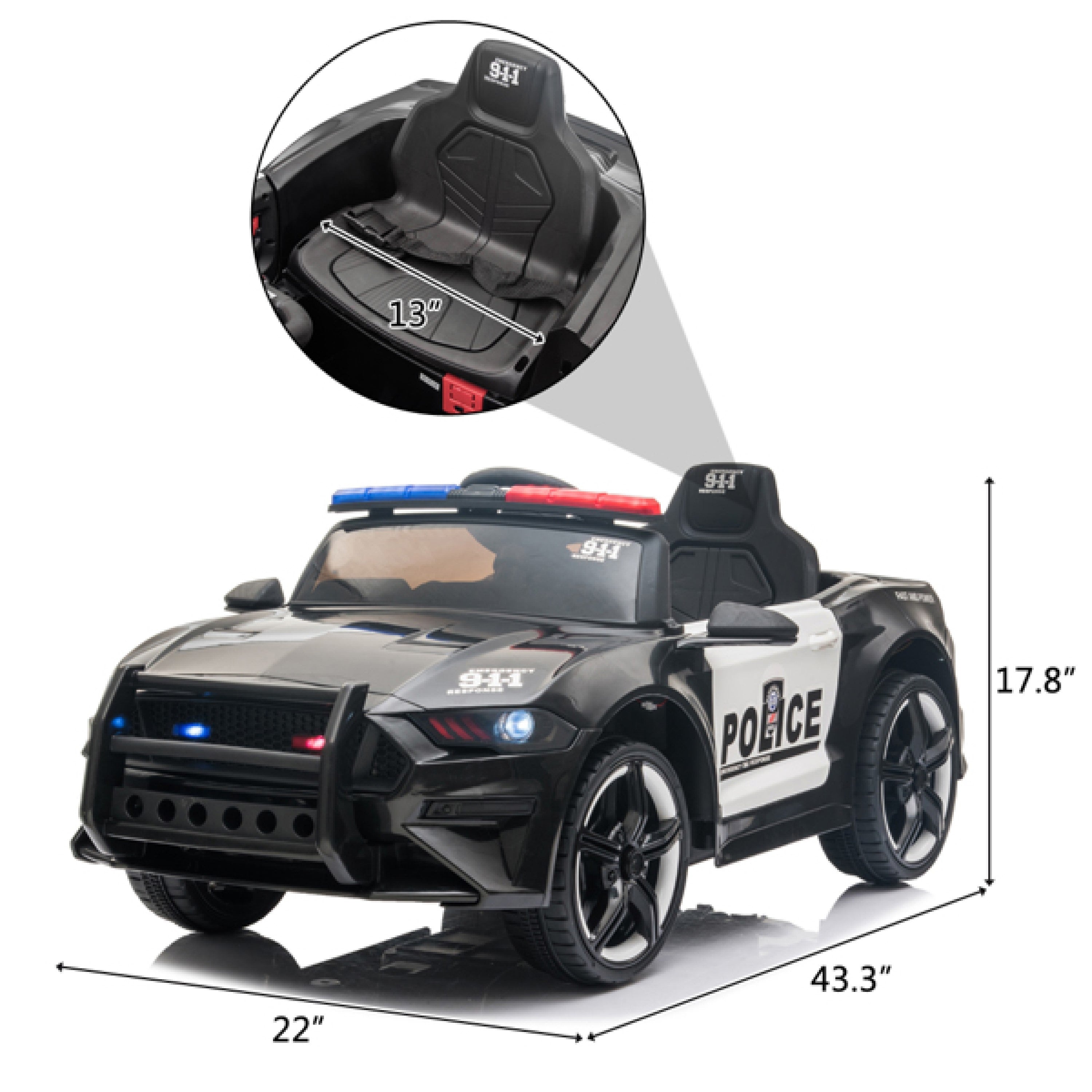 Children electric police car black