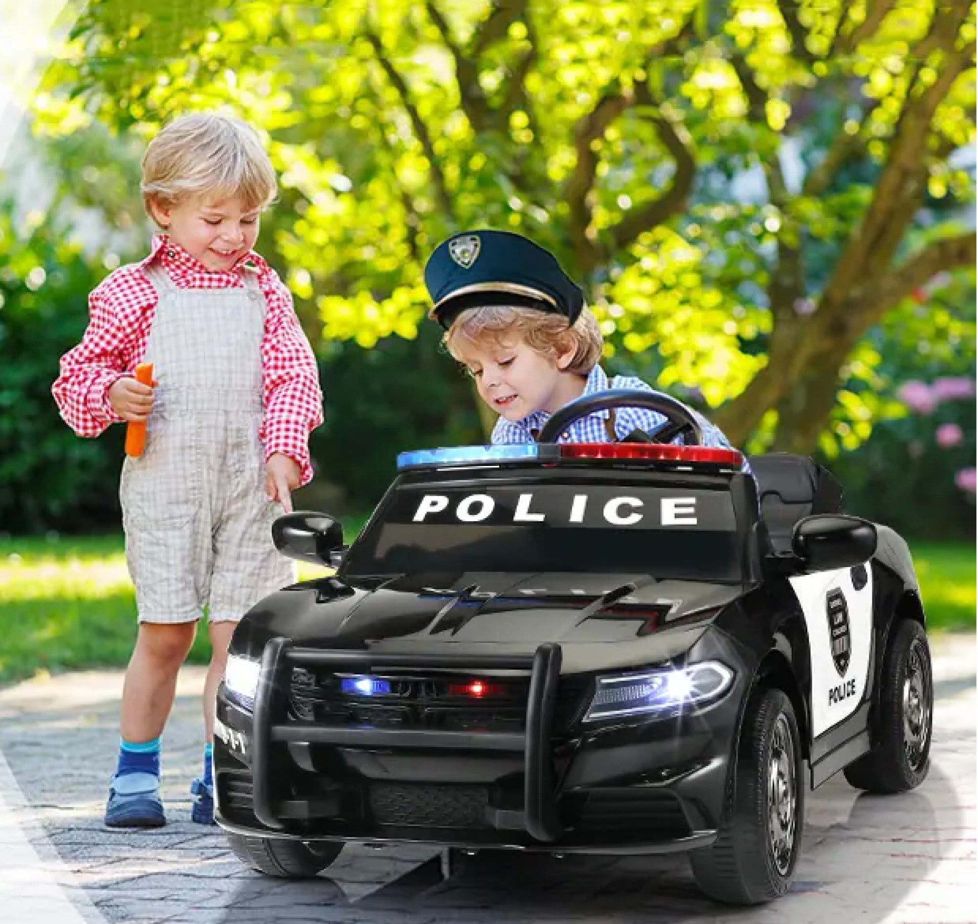 Tobbi 12V Kids Electric Police Ride-On Car with Remote Control - Kids Police Power Wheels Cop Car Ride-on Toy Black