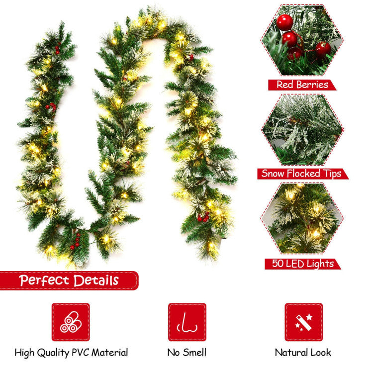 9ft Pre-Lit Artificial Christmas Garland with 100 LED Lights for Holiday Decor