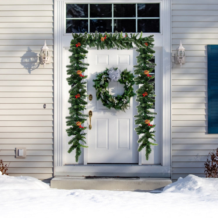 9ft Pre-Lit Artificial Christmas Garland with Red Berries & LED Lights