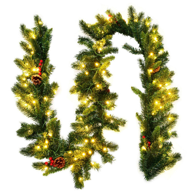 9ft Pre-Lit Artificial Christmas Garland with Red Berries & LED Lights