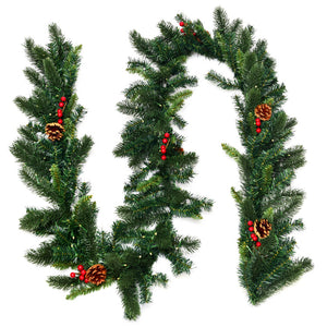 9ft Pre-Lit Artificial Christmas Garland with Red Berries & LED Lights