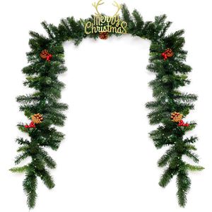 9ft Pre-Lit Artificial Christmas Garland with Red Berries & LED Lights