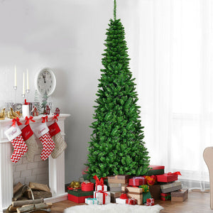 Pre-Lit Artificial Pencil Christmas Tree – Hinged, 4.5 6.5 7.5 Feet, Holiday Decor