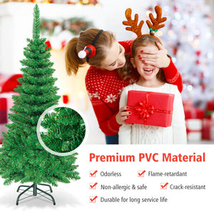 Pre-Lit Artificial Pencil Christmas Tree – Hinged, 4.5 6.5 7.5 Feet, Holiday Decor