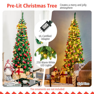 Pre-Lit Artificial Pencil Christmas Tree – Hinged, 4.5 6.5 7.5 Feet, Holiday Decor