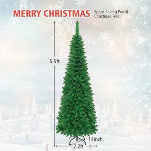 Pre-Lit Artificial Pencil Christmas Tree – Hinged, 4.5 6.5 7.5 Feet, Holiday Decor