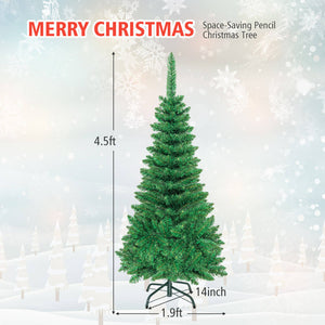 Pre-Lit Artificial Pencil Christmas Tree – Hinged, 4.5 6.5 7.5 Feet, Holiday Decor