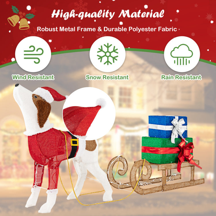 Pre-Lit Outdoor Christmas Dog and Sleigh with 170 Warm Lights – Festive Porch Decor