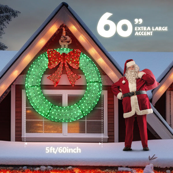 60" Pre-Lit Outdoor Christmas Wreath - LED Holiday Decor for Home & Garden with 400 Lights